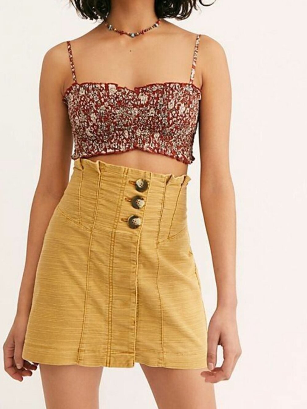 Free People Every Minute Every Hour Textured Mini Skirt Golden/Yellow Size 2